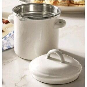 HTF Pioneer Woman Enamel-on-Steel Grease Strainer W/Lid Linen Speckle  NEW